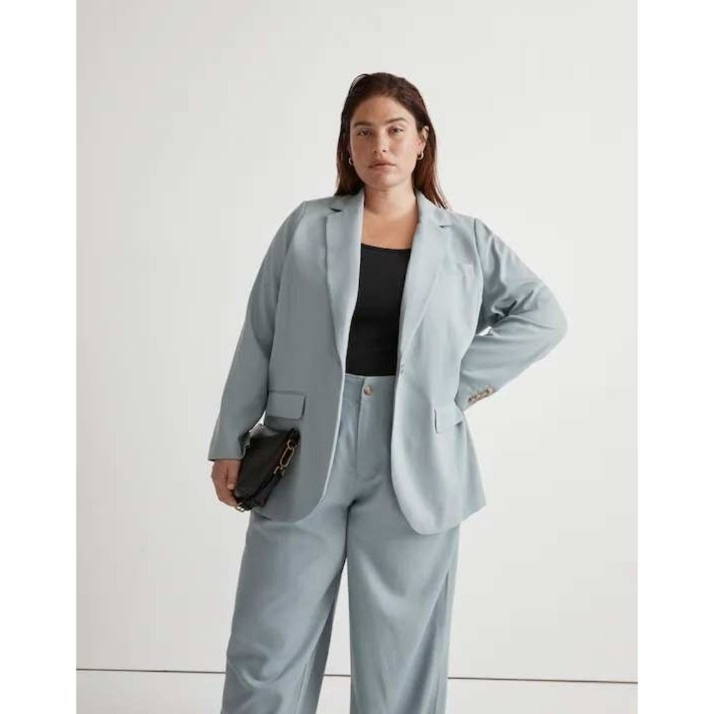 Madewell The Plus Larsen Blazer Drapeweave Relaxed Viscose Overcast Blue Grey 2X